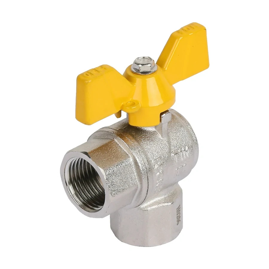 Кран шаровой для газа угловой (бабочка) никелированный  1/2" г/г