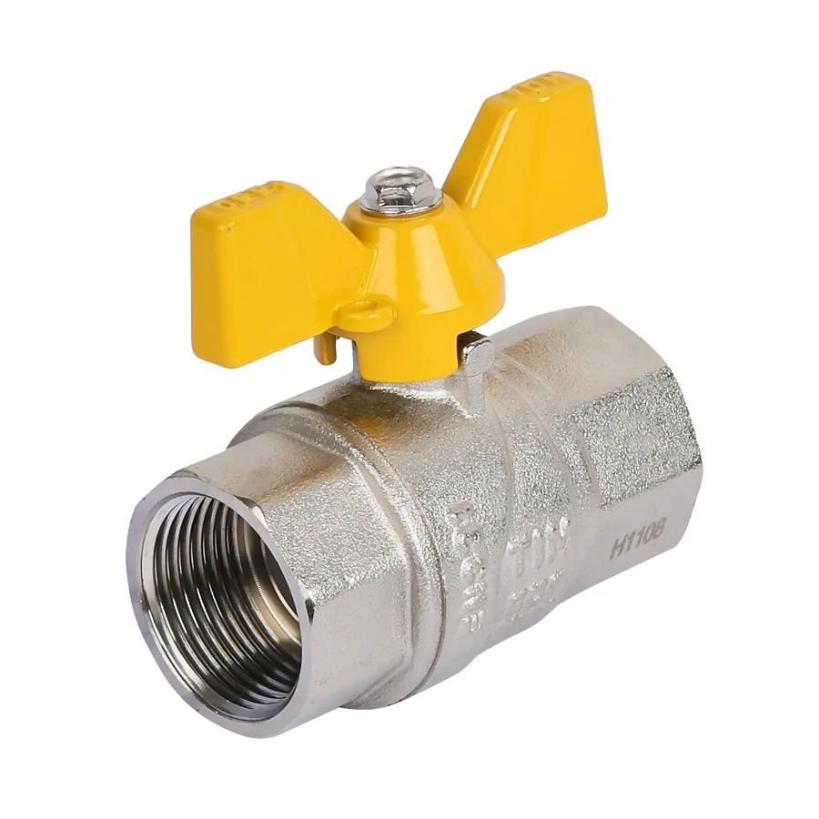 Кран шаровой для газа прямой (бабочка) никелированный  1/2"г/г