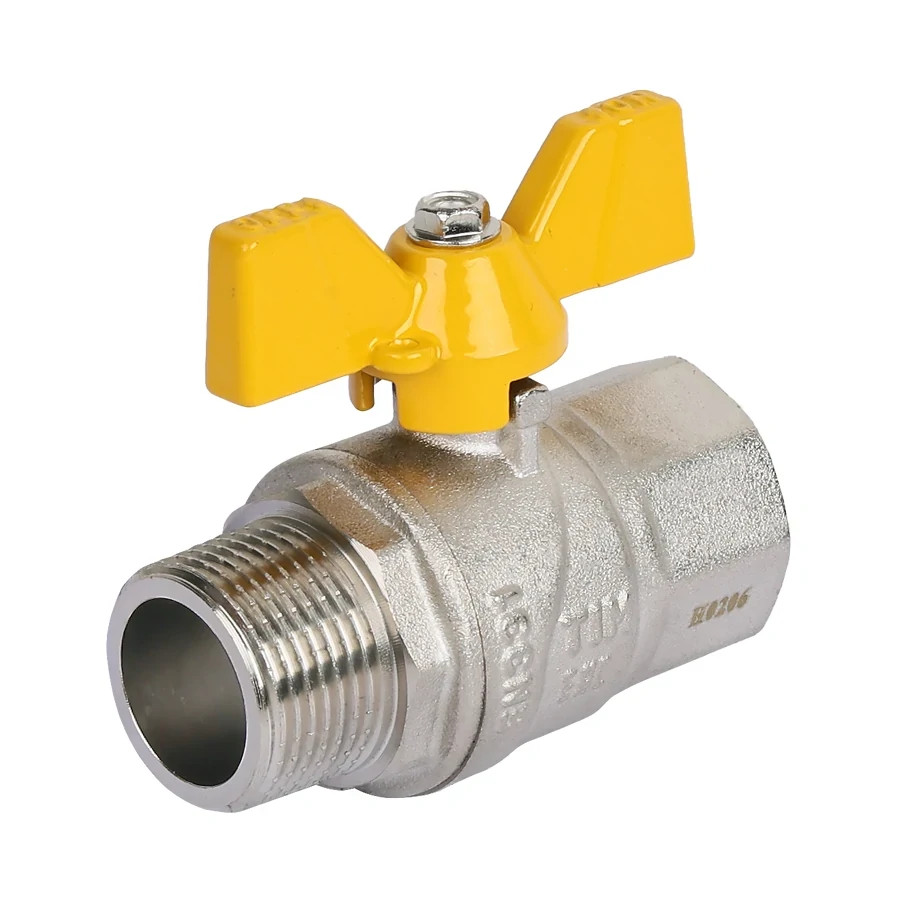 Кран шаровой для газа прямой (бабочка) никелированный  1/2"г/ш