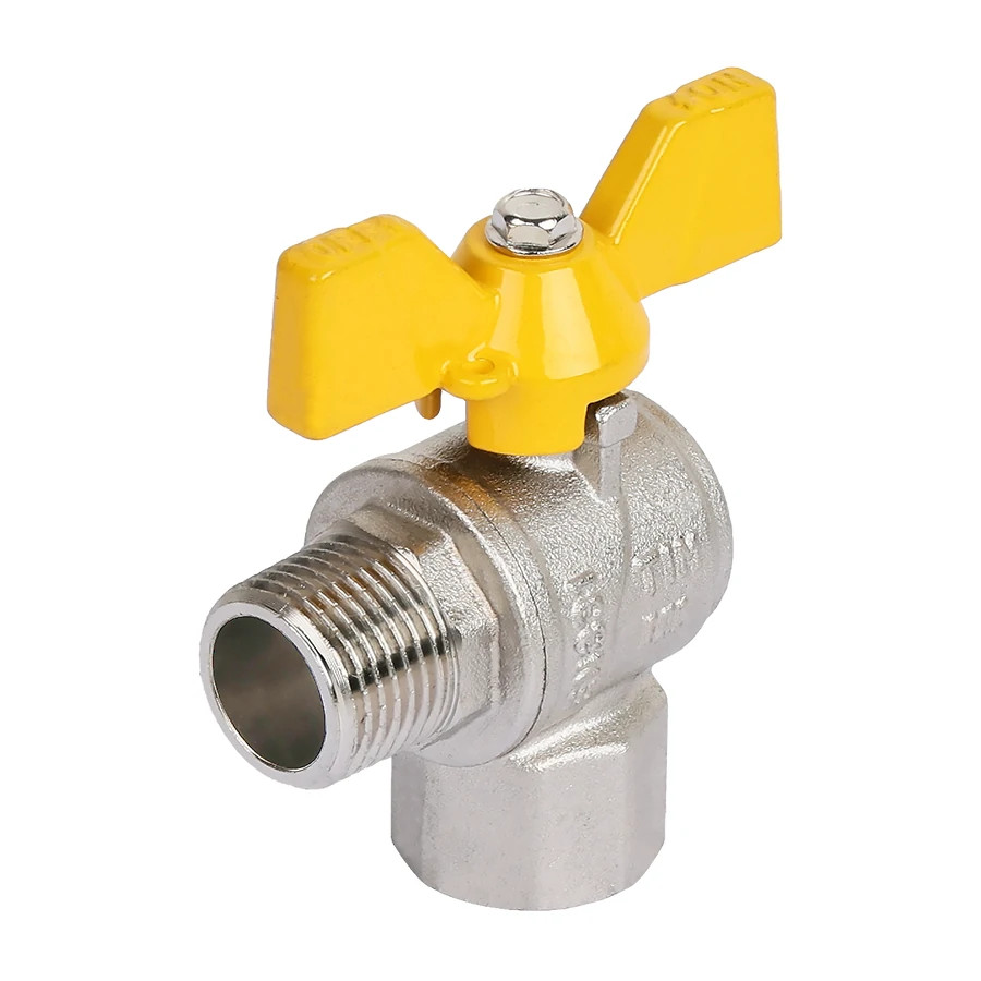 Кран шаровой для газа угловой (бабочка) никелированный  1/2" г/ш