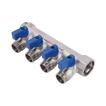 Коллектор с шаровыми кранами 3/4" х 1/2 - 2 вых., никели,  красн + син ручки