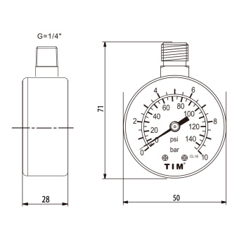 Манометр радиального подключения(с верху корпуса), 1/4"-10 бар